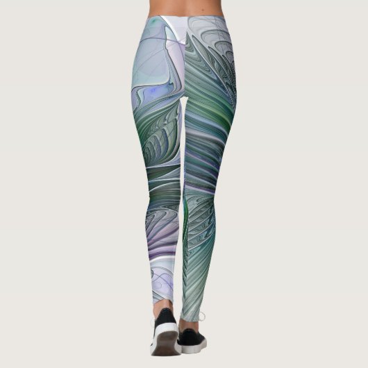 Lila grüne Blume Moderne Abstrakte Kunst Fraktal Leggings (Rückseite)