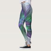 Lila grüne Blume Moderne Abstrakte Kunst Fraktal Leggings (Links)