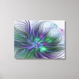 Lila Grüne Blume Moderne Abstrakte Kunst Fraktal Leinwanddruck