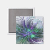 Lila grüne Blume Moderne Abstrakte Kunst Fraktal Magnet (Vorderseite/Rückseite)
