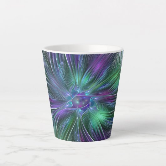 Lila grüne Blume Moderne Abstrakte Kunst Fraktal Milchtasse (Vorderseite)