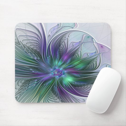Lila grüne Blume Moderne Abstrakte Kunst Fraktal Mousepad (Mit Mouse)