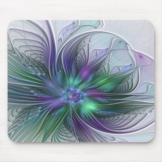 Lila grüne Blume Moderne Abstrakte Kunst Fraktal Mousepad (Vorne)