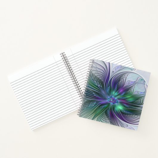 Lila grüne Blume Moderne Abstrakte Kunst Fraktal Notizblock (Innenseite)