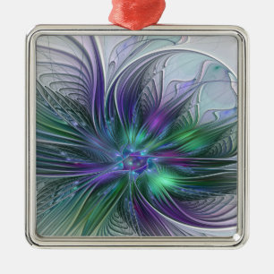 Lila grüne Blume Moderne Abstrakte Kunst Fraktal Ornament Aus Metall