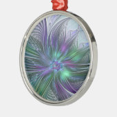 Lila grüne Blume Moderne Abstrakte Kunst Fraktal Ornament Aus Metall (Links)
