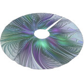 Lila grüne Blume Moderne Abstrakte Kunst Fraktal Polyester Weihnachtsbaumdecke (Schrägansicht)
