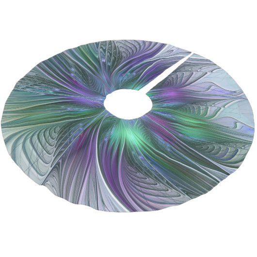 Lila grüne Blume Moderne Abstrakte Kunst Fraktal Polyester Weihnachtsbaumdecke (Schrägansicht)