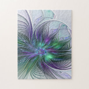 Lila grüne Blume Moderne Abstrakte Kunst Fraktal Puzzle