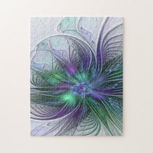 Lila Grüne Blume Moderne Abstrakte Kunst Fraktal Puzzle