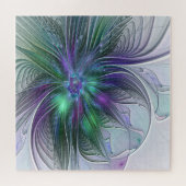Lila grüne Blume Moderne Abstrakte Kunst Fraktal Puzzle (Horizontal)
