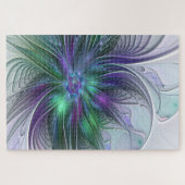 Lila grüne Blume Moderne Abstrakte Kunst Fraktal Puzzle (Horizontal)