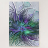 Lila grüne Blume Moderne Abstrakte Kunst Fraktal Puzzle (Vertikal)