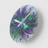 Lila grüne Blume Moderne Abstrakte Kunst Fraktal Runde Wanduhr (Winkel)
