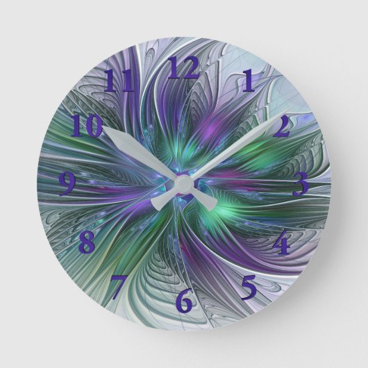 Lila grüne Blume Moderne Abstrakte Kunst Fraktal Runde Wanduhr (Vorderseite)