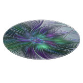 Lila grüne Blume Moderne Abstrakte Kunst Fraktal Schneidebrett (Ecke)