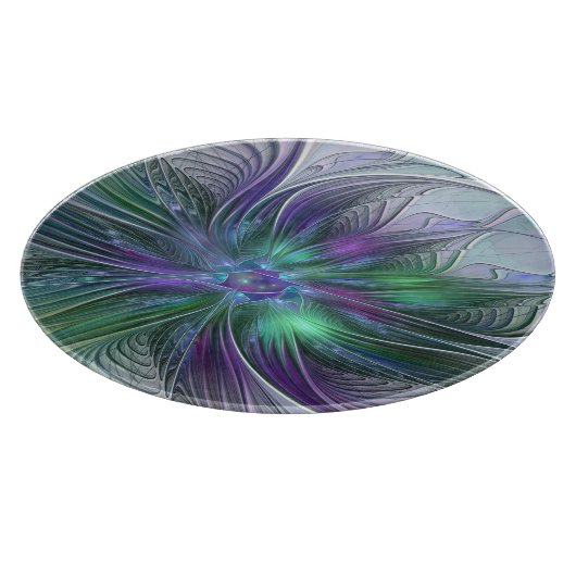 Lila grüne Blume Moderne Abstrakte Kunst Fraktal Schneidebrett (Ecke)
