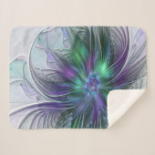 Lila grüne Blume Moderne Abstrakte Kunst Fraktal Sherpadecke (Vorderseite (Horizontal))