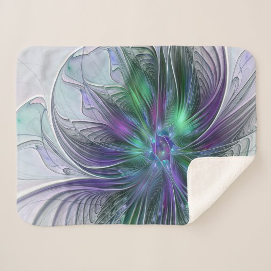 Lila grüne Blume Moderne Abstrakte Kunst Fraktal Sherpadecke (Vorderseite (Horizontal))
