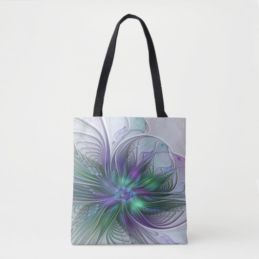 Lila grüne Blume Moderne Abstrakte Kunst Fraktal Tasche (Vorderseite)