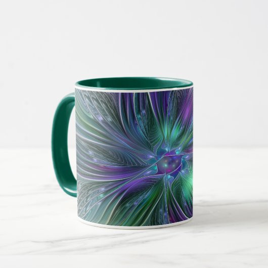Lila grüne Blume Moderne Abstrakte Kunst Fraktal Tasse (Vorderseite Links)