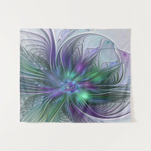 Lila grüne Blume Moderne Abstrakte Kunst Fraktal Wandteppich (Vorderseite (Horizontal))