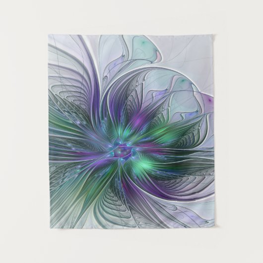 Lila grüne Blume Moderne Abstrakte Kunst Fraktal Wandteppich (Vorderseite)