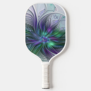 Lila Grüne Blume Moderne Abstrakte Kunst Initialen Pickleball Schläger