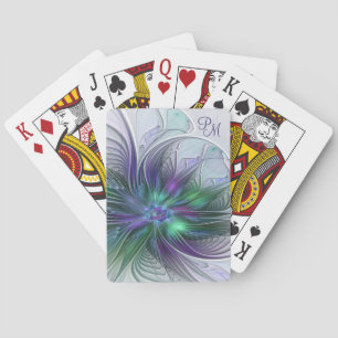Lila Grüne Blume Moderne Abstrakte Kunst Monogramm Spielkarten
