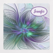 Lila grüne Blume Moderner Abstrakter Fraktal Name Etiketten (Design 1)