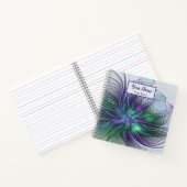 Lila grüne Blume Moderner Abstrakter Fraktal Name Notizblock (Innenseite)