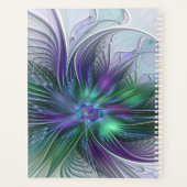 Lila grüne Blume Moderner Abstrakter Fraktal Name Planer (Rückseite)