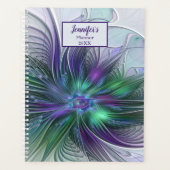 Lila grüne Blume Moderner Abstrakter Fraktal Name Planer (Vorderseite)