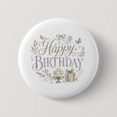 Lila Grüne Blumen Happy Geburtstag Button (Vorderseite)