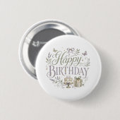 Lila Grüne Blumen Happy Geburtstag Button (Vorne & Hinten)