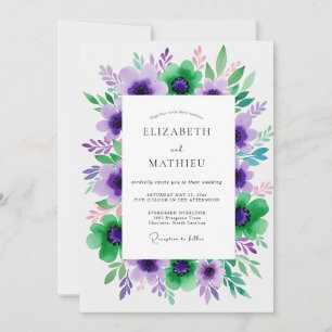 Lila Grüne Blumige Hochzeit Einladung