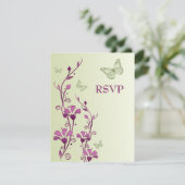 Lila, grüne Blüte mit Schmetterlingskarte Einladung (Stehend Vorderseite)