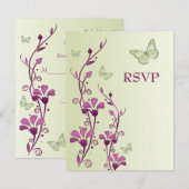 Lila, grüne Blüte mit Schmetterlingskarte Einladung (Vorne/Hinten)