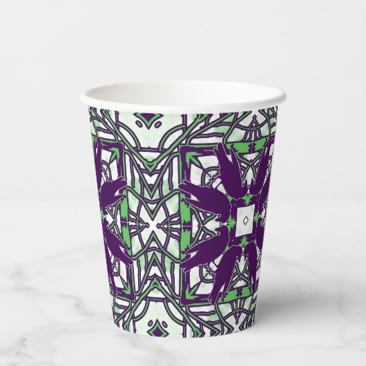Lila/grüne Ermordung von Krähen Kaleidoskop-Party Pappbecher (Rückseite)