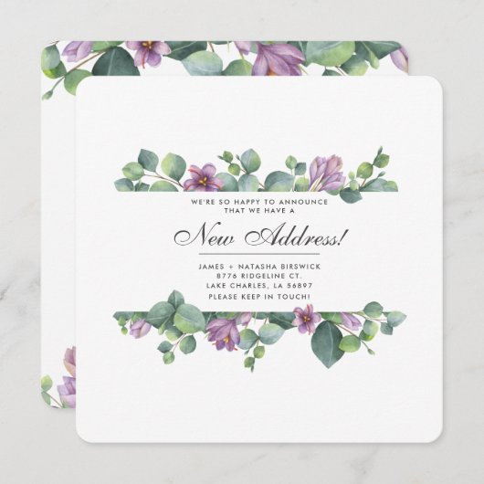 Lila grüne Eukalyptus-Blätter verschieben neue Adr Ankündigung (Vorne/Hinten)