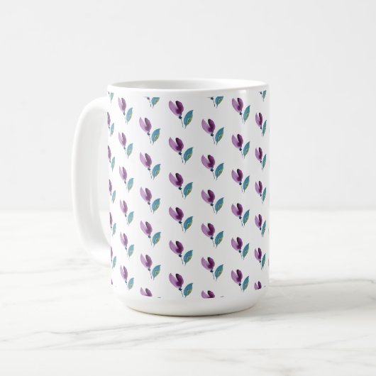 Lila grüne florale Wasserfarbe handgemalt Kaffeetasse (Vorderseite Links)