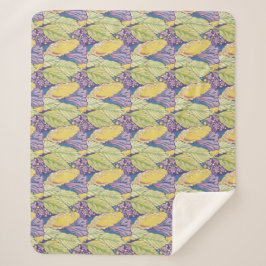 Lila Grüne Gelbe Ornamentale Blumige Muster. Sherpadecke