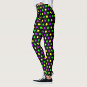 Lila-Grüne Gelbe Sterne Schwarze Mardi Gras Leggings (Links)