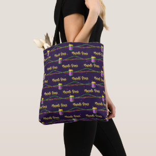 LILA GRÜNE GOLD MARDI GRAS BEADS & DRUMS TASCHE