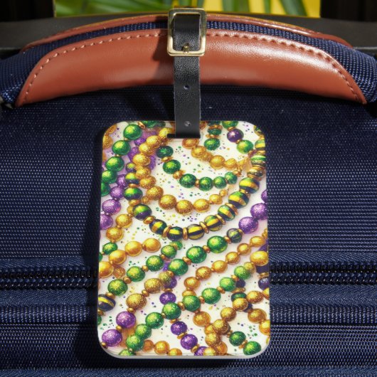 LILA GRÜNE GOLD MARDI GRAS BEADS GEPÄCKANHÄNGER (Vorderseite Insitu 2)