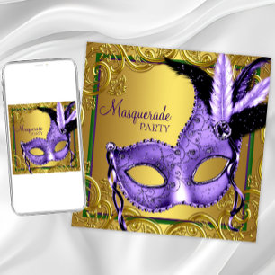 Lila Grüne Gold Mardi Gras Maskenball-Party Einladung