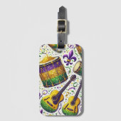 LILA GRÜNE GOLD MARDI GRAS MUSIKINSTRUMENTE GEPÄCKANHÄNGER (Vorderseite Vertikal)