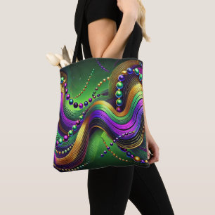 LILA GRÜNE GOLD MARDI GRAS WAVES & BEADS TASCHE