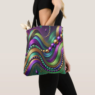 LILA GRÜNE GOLD MARDI GRAS WAVES & BEADS TASCHE