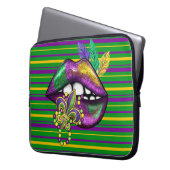 LILA GRÜNE GOLD STRIPEN UND LUSH LIPS LAPTOPSCHUTZHÜLLE (Vorderseite Links)